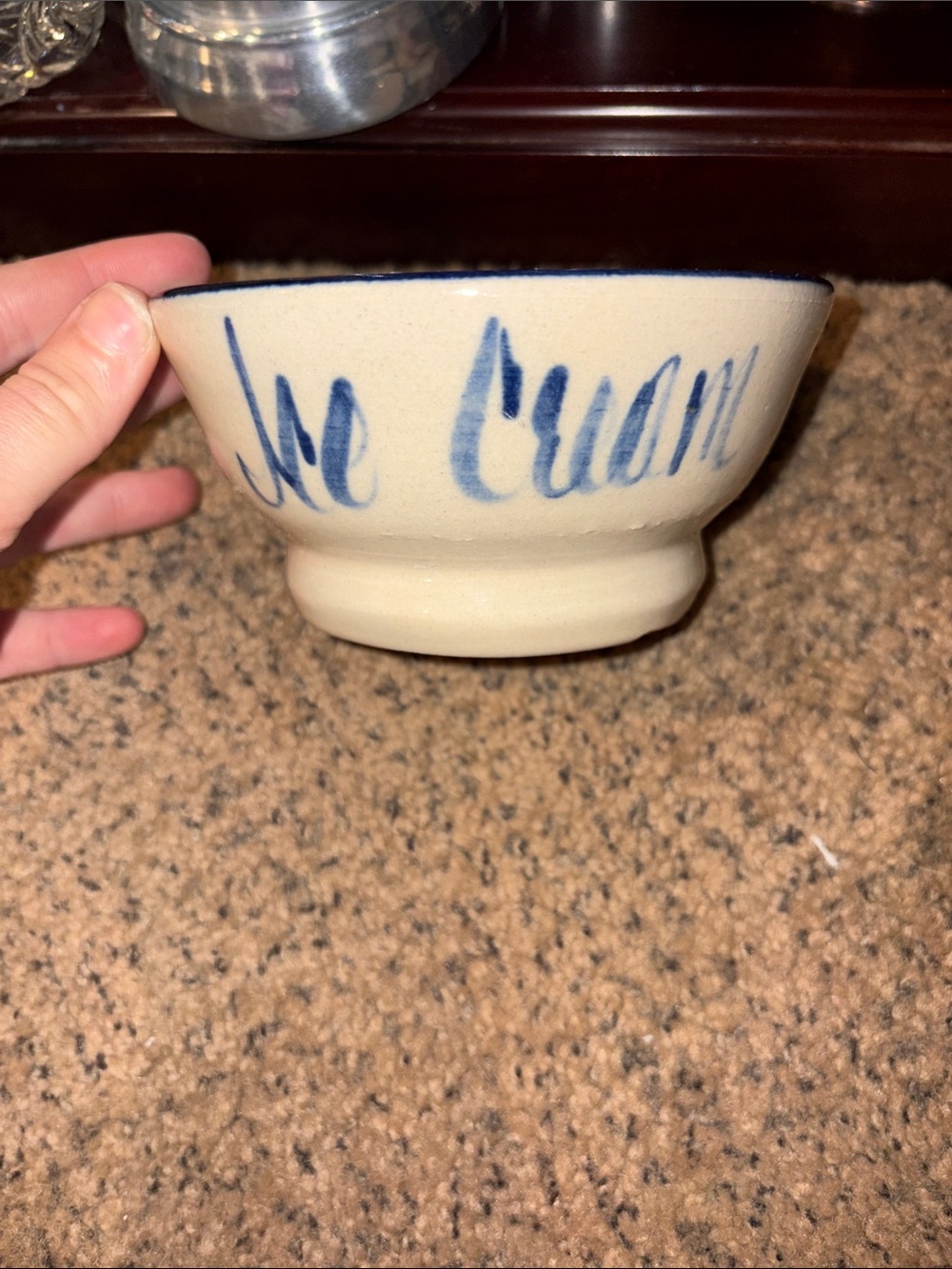 Handmade Ceramic Ice Cream Bowl in Blue and Cream
